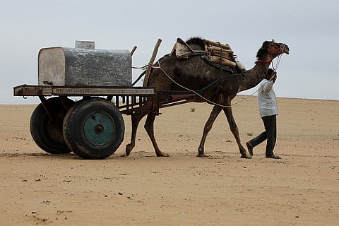 Water tank on camel cart